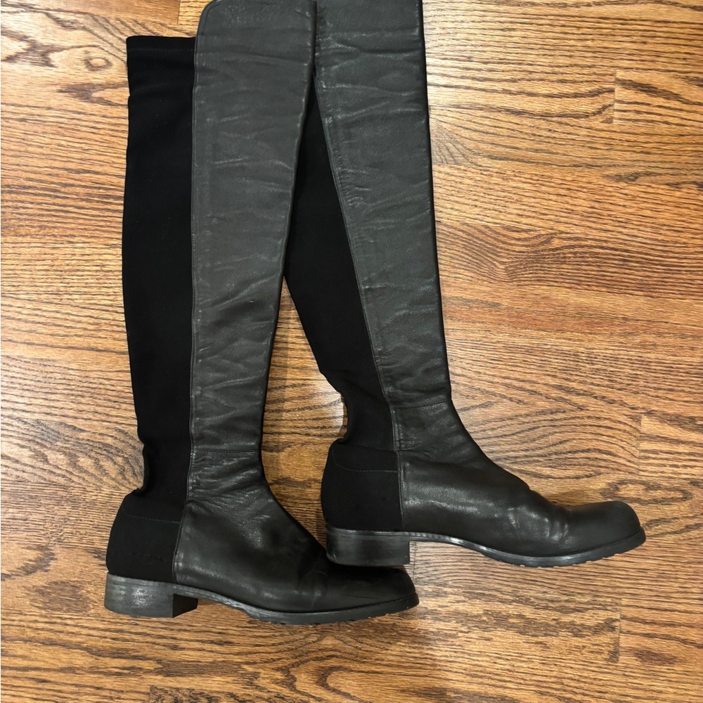 Stuart Weitzman 50/50 Black Leather Over The Knee Boots